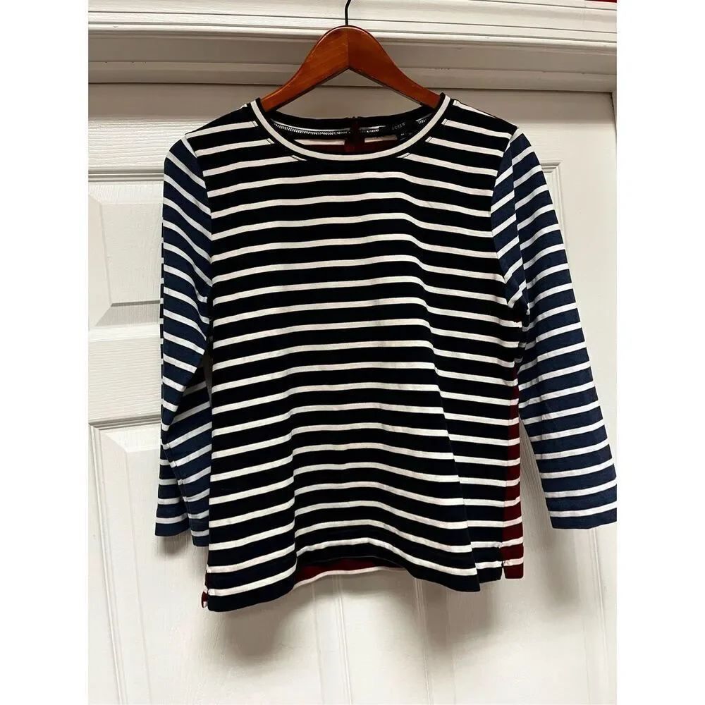 J. Crew Mixed Stripe Zip Back Long Sleeve Nautical Shirt sz M EUC